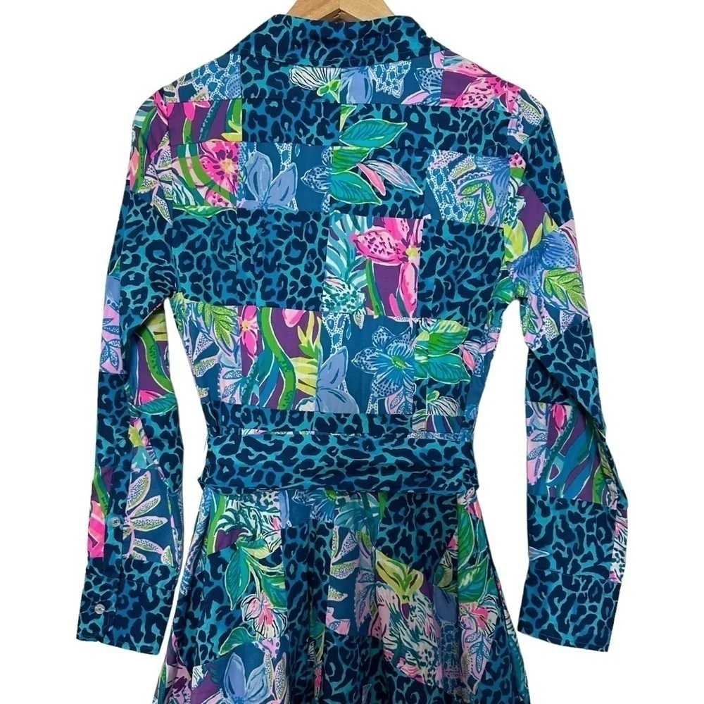 NWT Lilly Pulitzer Green Blue Aqua Mira Shirtdress Pop Up Lilly Party Patchwork